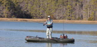 Kayak Angler editor Ric Burnley stands and casts from the iATAK 110