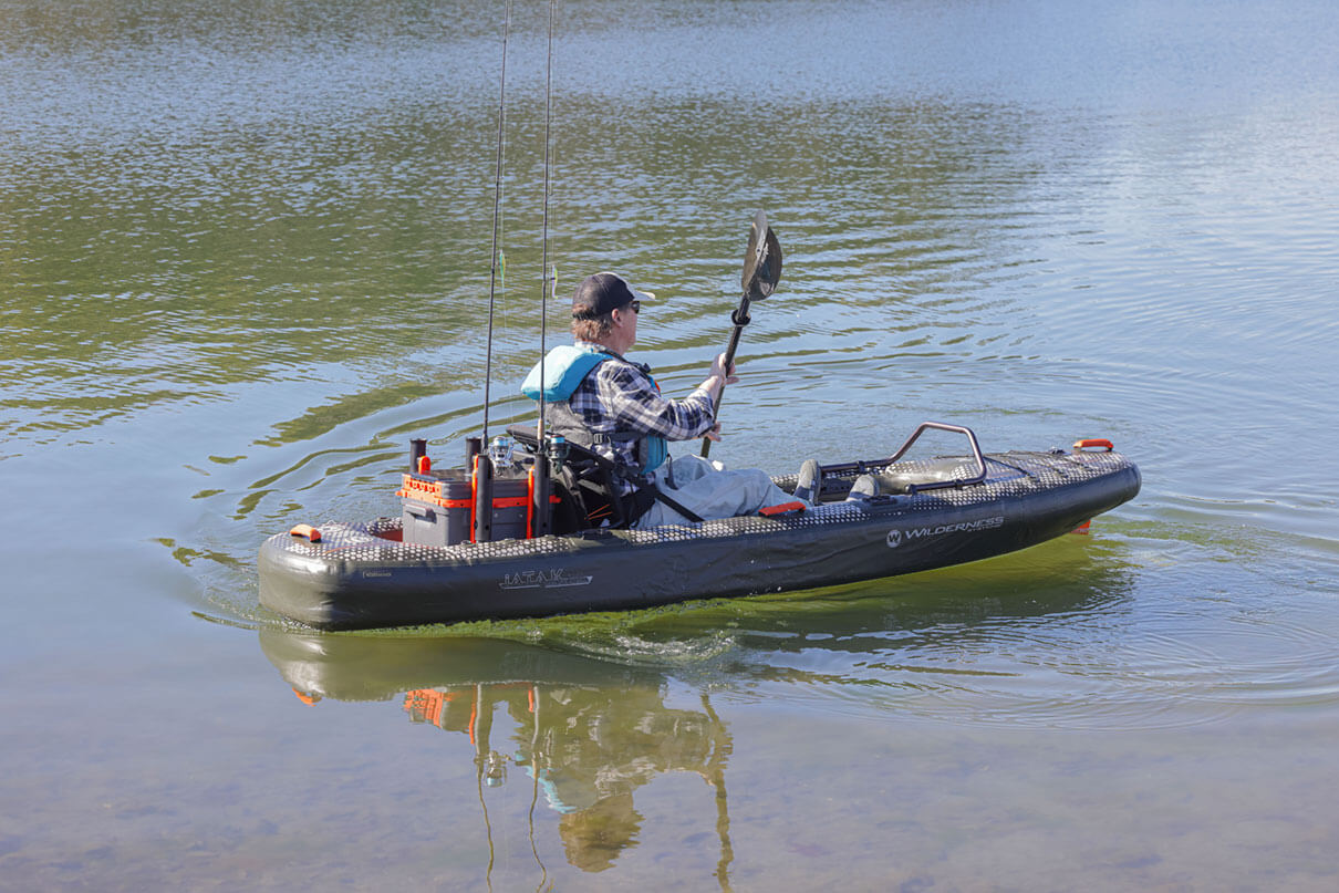 Kayak Angler editor Ric Burnley paddles the Wilderness Systems iATAK 110 inflatable fishing kayak