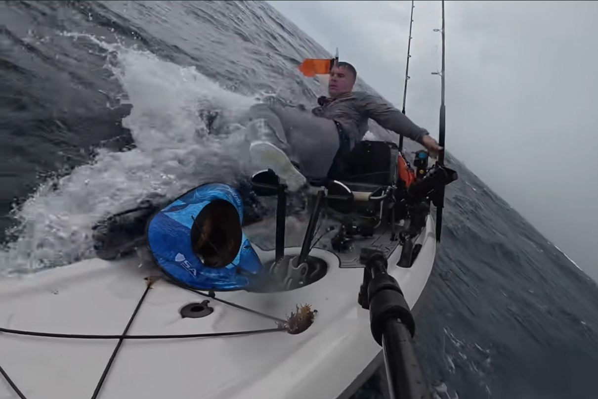 Lawless loses his balance and capsizes. 