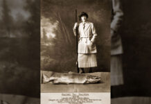 Georgina Ballantine with her record-setting salmon, photo taken in 1922