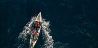 Deep Into The Drink: Pacific Mothership Trip Scores Bluefin Tuna overhead photo of Howie Strech on his fishing kayak with bluefin tuna on the deck during his mothership trip from La Jolla