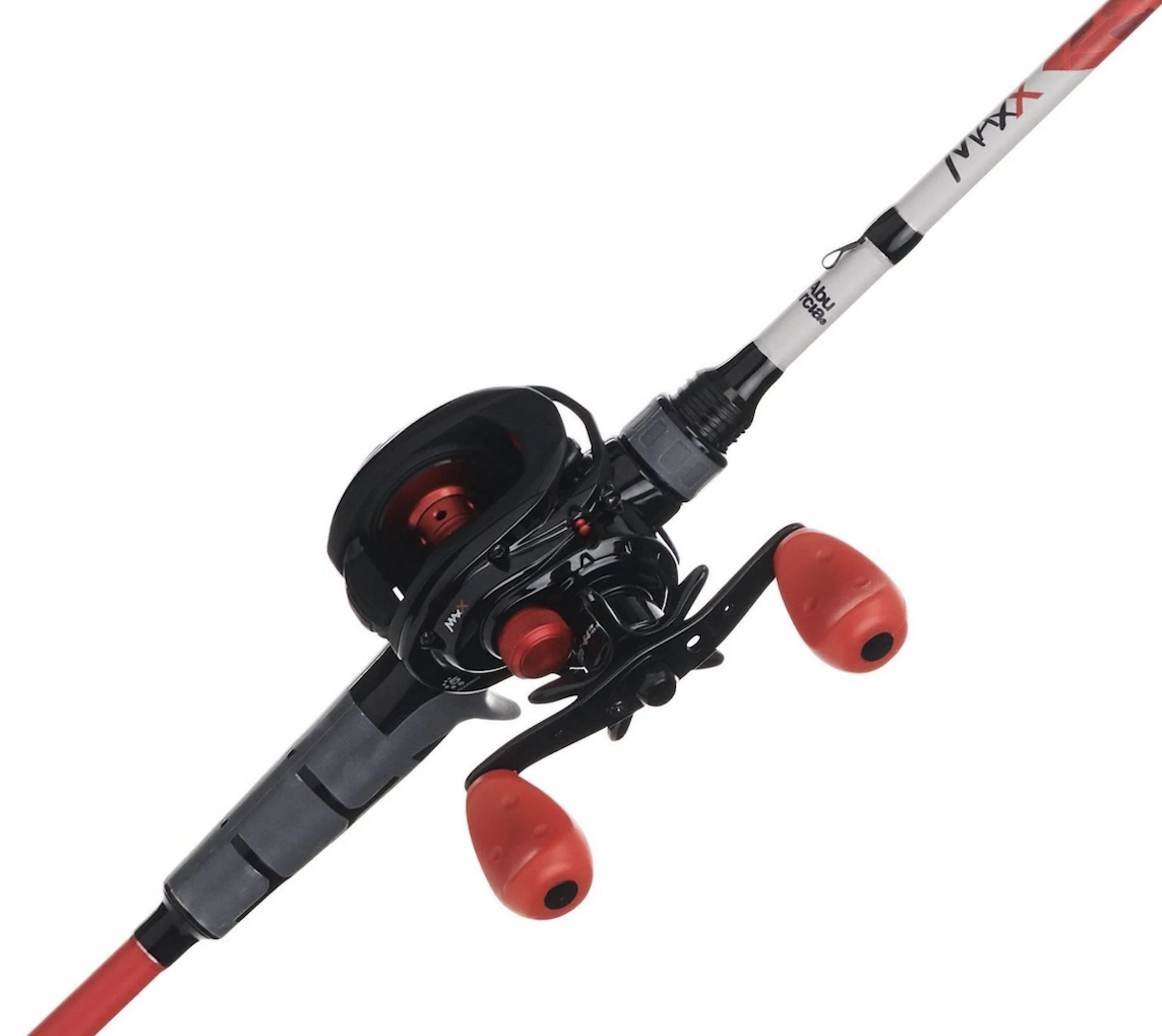Red and black reel and rod
