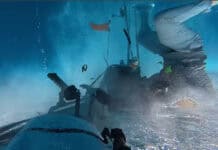 Caught in a storm off Pomano, Florida, Sea Lawless capsizes. Image showing his gear scattered under water right after the capsize.