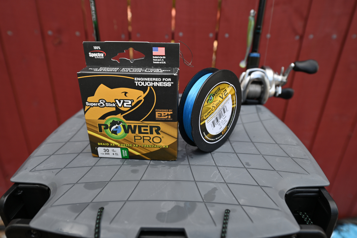 PowerPro Super 8 Slick V2 fishing line for baitcaster reel.
