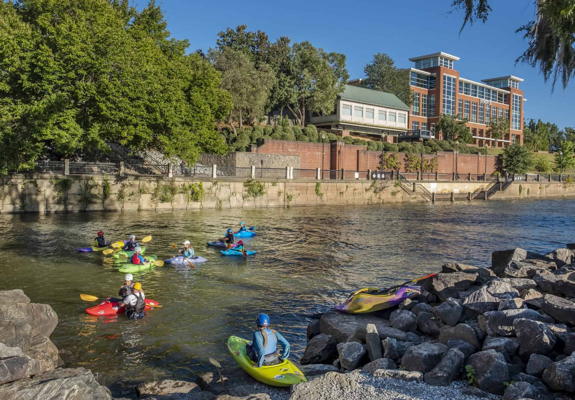 Flatwater kayakers on river