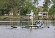 Kayak Angler editor Ric Burnley stands and casts from Sea Eagle FishSUP, one of number of recent fish-ready inflatable kayaks