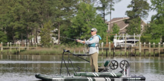 Air Power: Fish-Ready Inflatable Kayaks Kayak Angler editor Ric Burnley stands and casts from Sea Eagle FishSUP, one of number of recent fish-ready inflatable kayaks