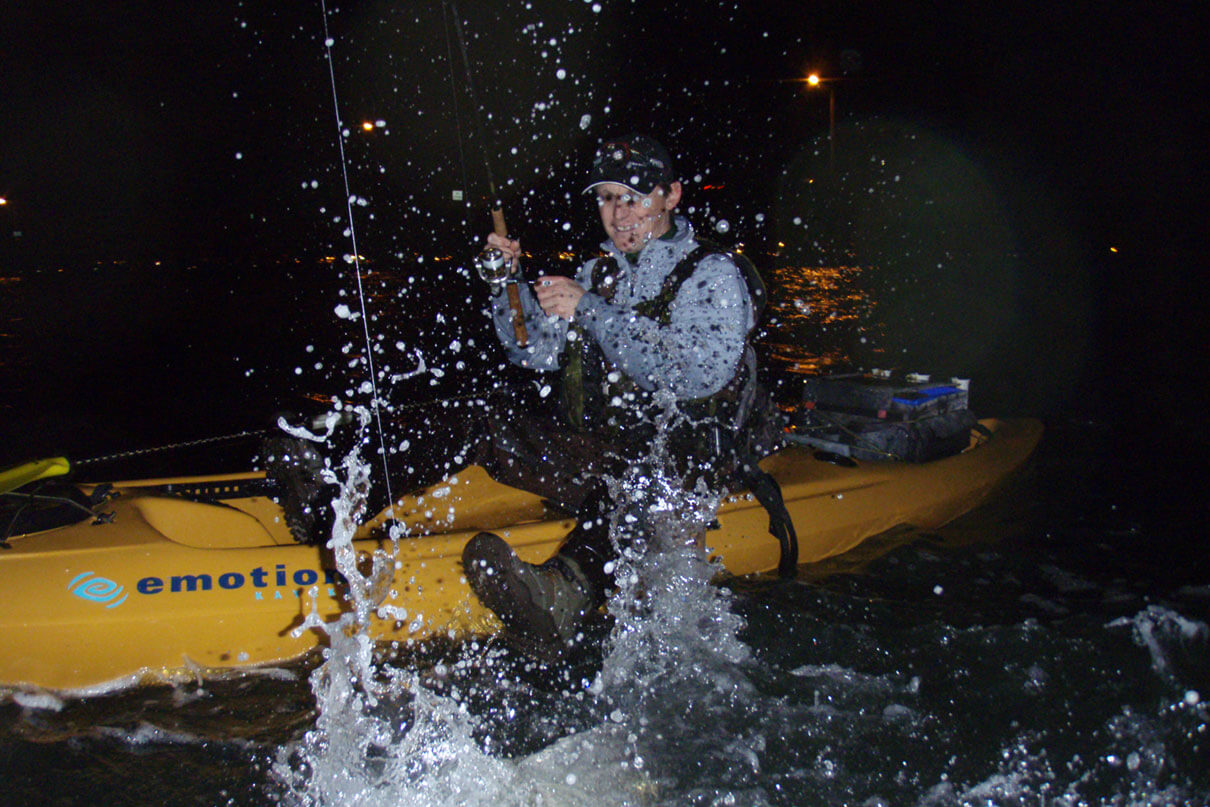 Kayak Angler editor Ric Burnley kayak fishing at night when he was still a beginner