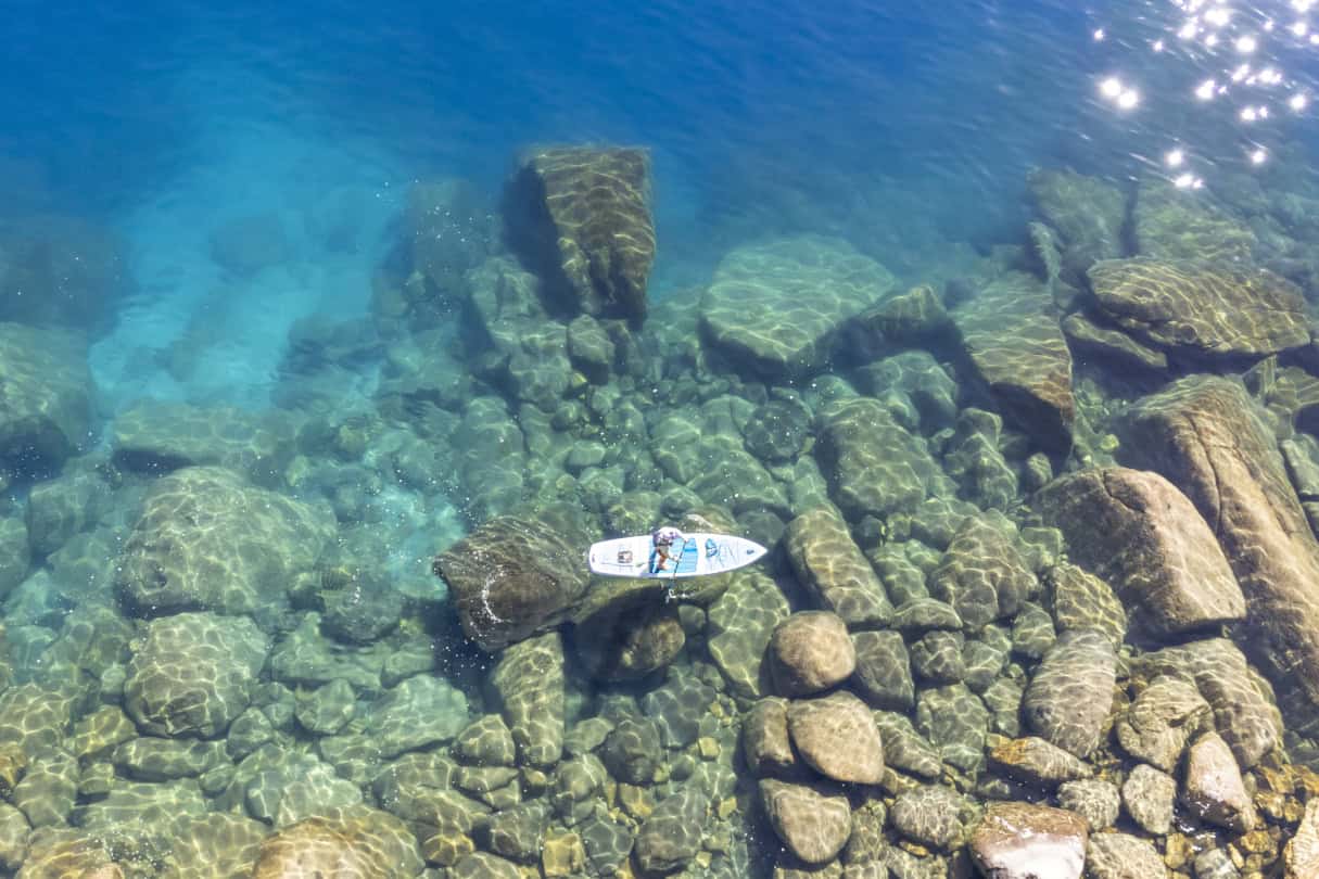 Blue water and rocks of Lake Tahoe
