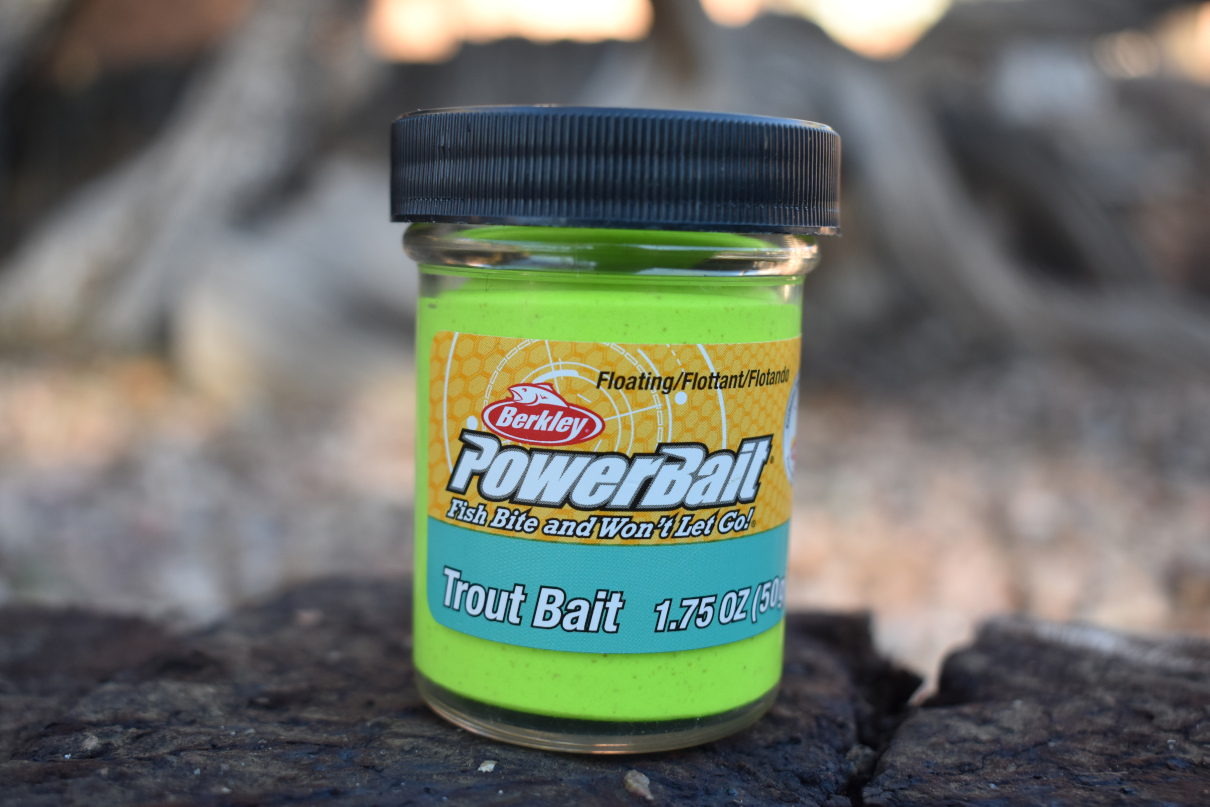 A jar of Berkley PowerBait Trout Bait.