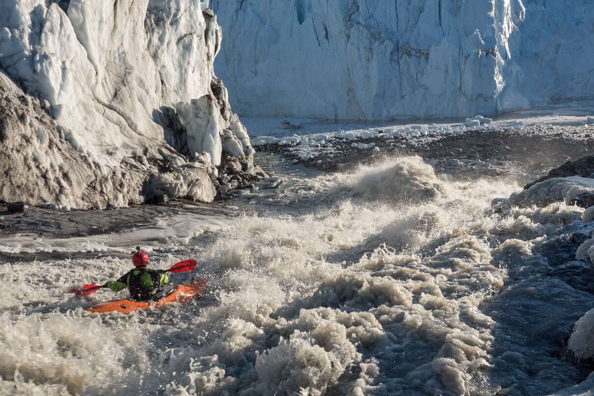 Paddling at last among ice walls