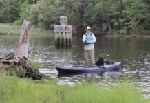 Fishing Kayak Review: Vibe Hydra 130 Kayak Angler editor Ric Burnley stands and fishes from the Vibe Hydra 130 fishing kayak
