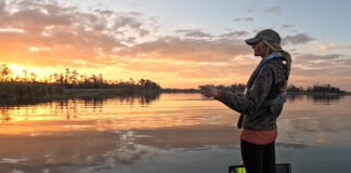 Kristine Fischer casts from her new kayak fishing rig.