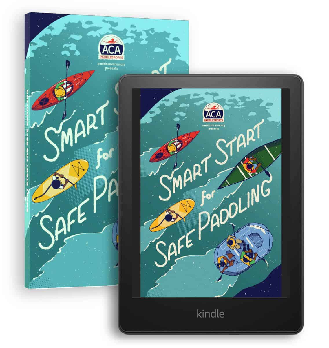 mockup of ACA's Smart Start for Safe Paddling series on Kindle and in print