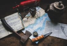 The Perils Of Plan Continuation Bias a map and various backcountry implements lay on a table