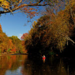Why Kayak Fishing Is Good For Your Brain a kayak angler sits on a still autum river and fishes