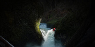 JT Hartman drops Punch Bowl Falls at dusk
