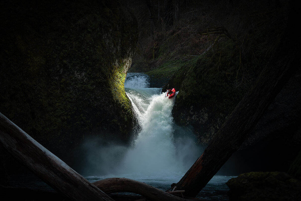 JT Hartman drops Punch Bowl Falls at dusk
