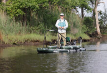 Fishing Kayak Review: Sea Eagle FS1210 Kayak Angler editor Ric Burnley stands and fishes from the Sea Eagle FS1210