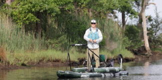 Fishing Kayak Review: Sea Eagle FS1210 Kayak Angler editor Ric Burnley stands and fishes from the Sea Eagle FS1210