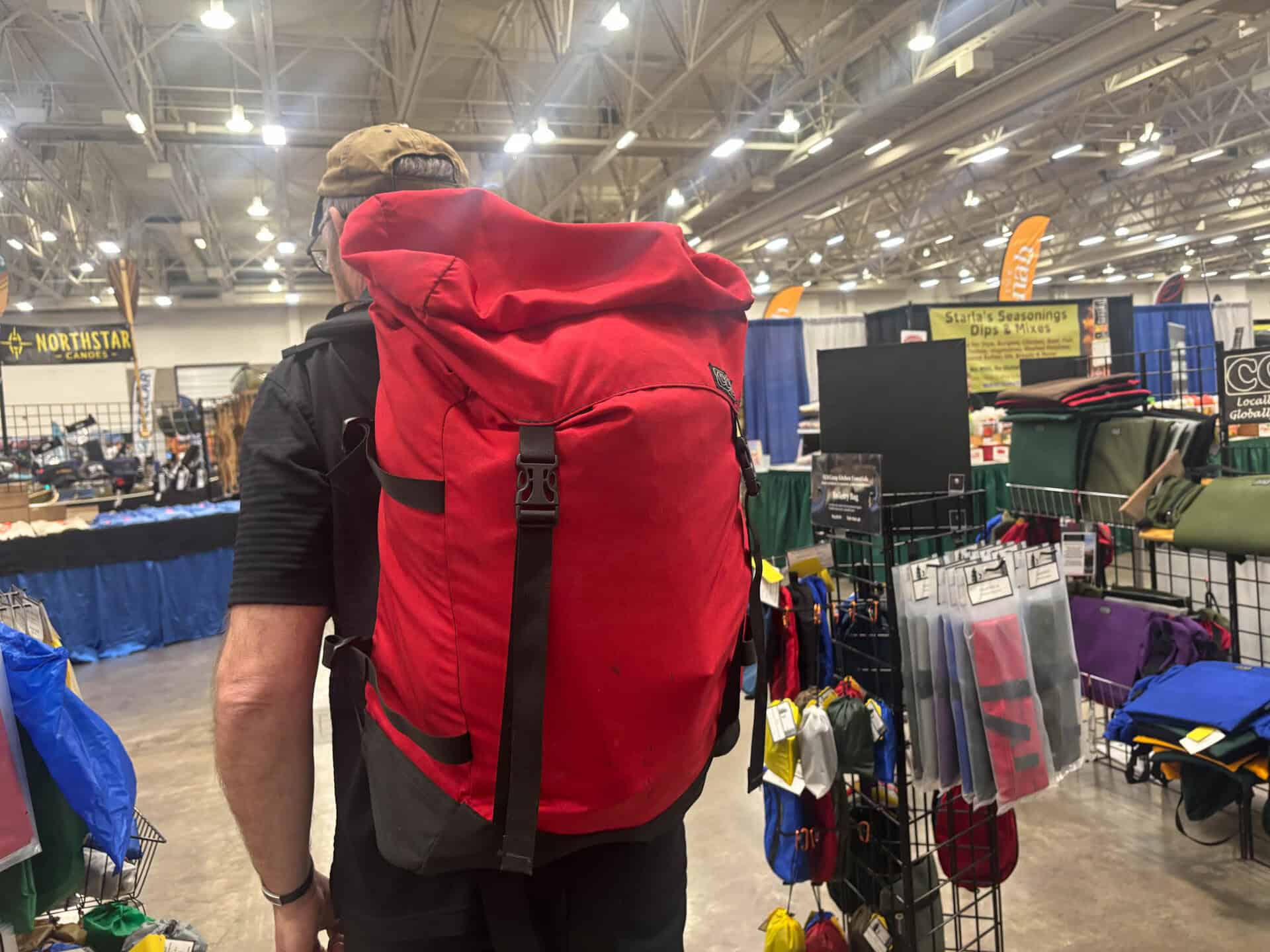 A Cooke Custom Sewing Portage Pack at Canoecopia.
