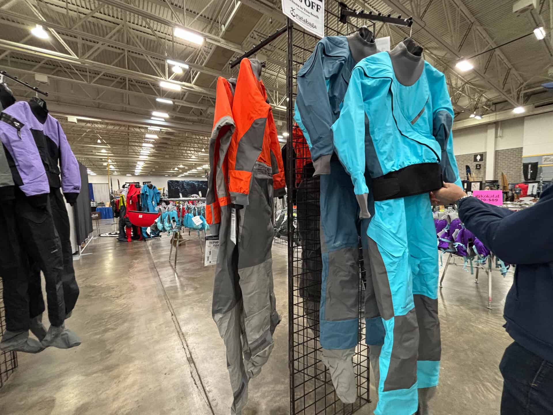 Kokatat Meridian Drysuits at Canoecopia 2026.