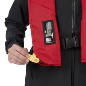 Pull tab and toggle on inflatable PFD