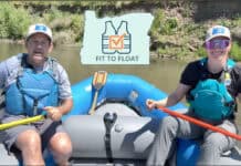 New Oregon Program To Save Lives Hinges On One Simple Concept image of two paddlers in a raft on an oregon river with the fit to float logo overlaid on top of hte image