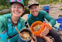 Trail Salads Are The Best Tripping Lunch You Don’t Know About Paddling Magazine editor-in-chief Kaydi Pyette and columnist Virginia Marshall pose at a canoe campsite with their trail salads