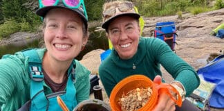 Trail Salads Are The Best Tripping Lunch You Don’t Know About Paddling Magazine editor-in-chief Kaydi Pyette and columnist Virginia Marshall pose at a canoe campsite with their trail salads
