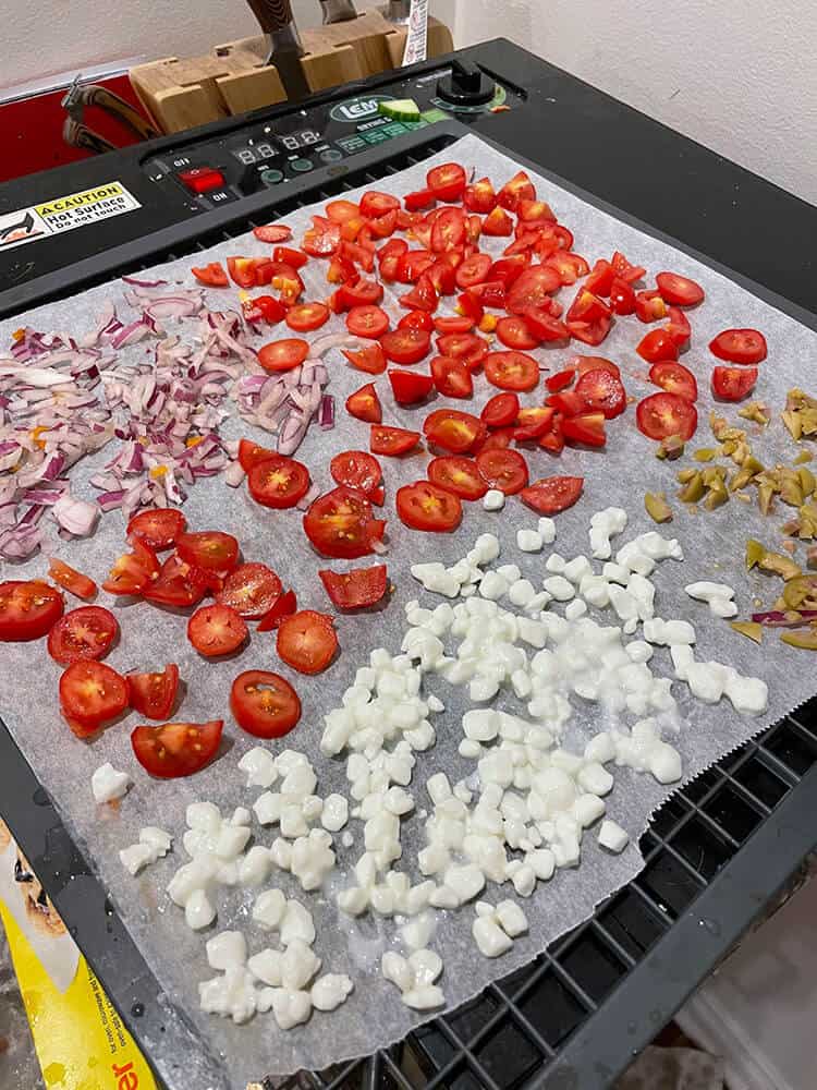 dehydrated food on a baking sheet