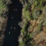 Follow the Water: Inside the Best Kayaking Film of 2026 Overhead shot of kayakers on a river with forest on either side