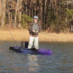Kayak Review: Vibe Shaka 100 Kayak Angler editor Ric Burnley stands and fishes from the Vibe Shaka 100 sit-inside kayak