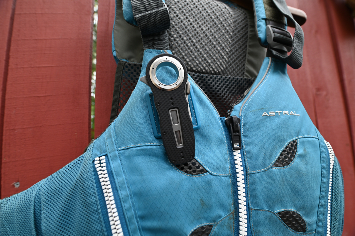 Knife attached to life jacket.