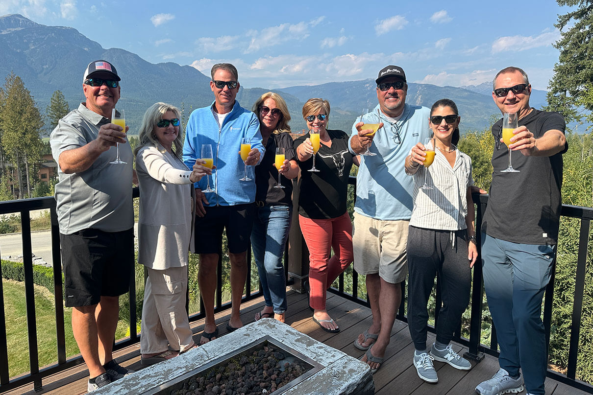 Mimosas and fish stories around the Bison Lodge fire pit