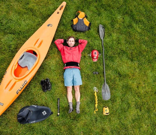 What’s In Editor Joe Potoczak’s Class Fun River Running Kit Paddling Magazine Editor Joe Potoczak lays on grass surrounded by his river running gear selections