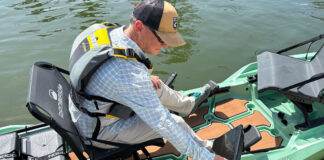 ICAST 2026 Demo Day Kayak Angler editor Ric Burnley tries the new Garmin LiveScope 2 transducer at ICAST 2026 Demo Day