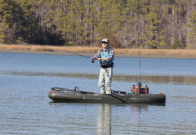 Gear Of The Year: The Best Stuff For River Fishing Kayak Angler editor Ric Burnley stands and fishes from the Wilderness Systems’ iATAk inflatable fishing kayak