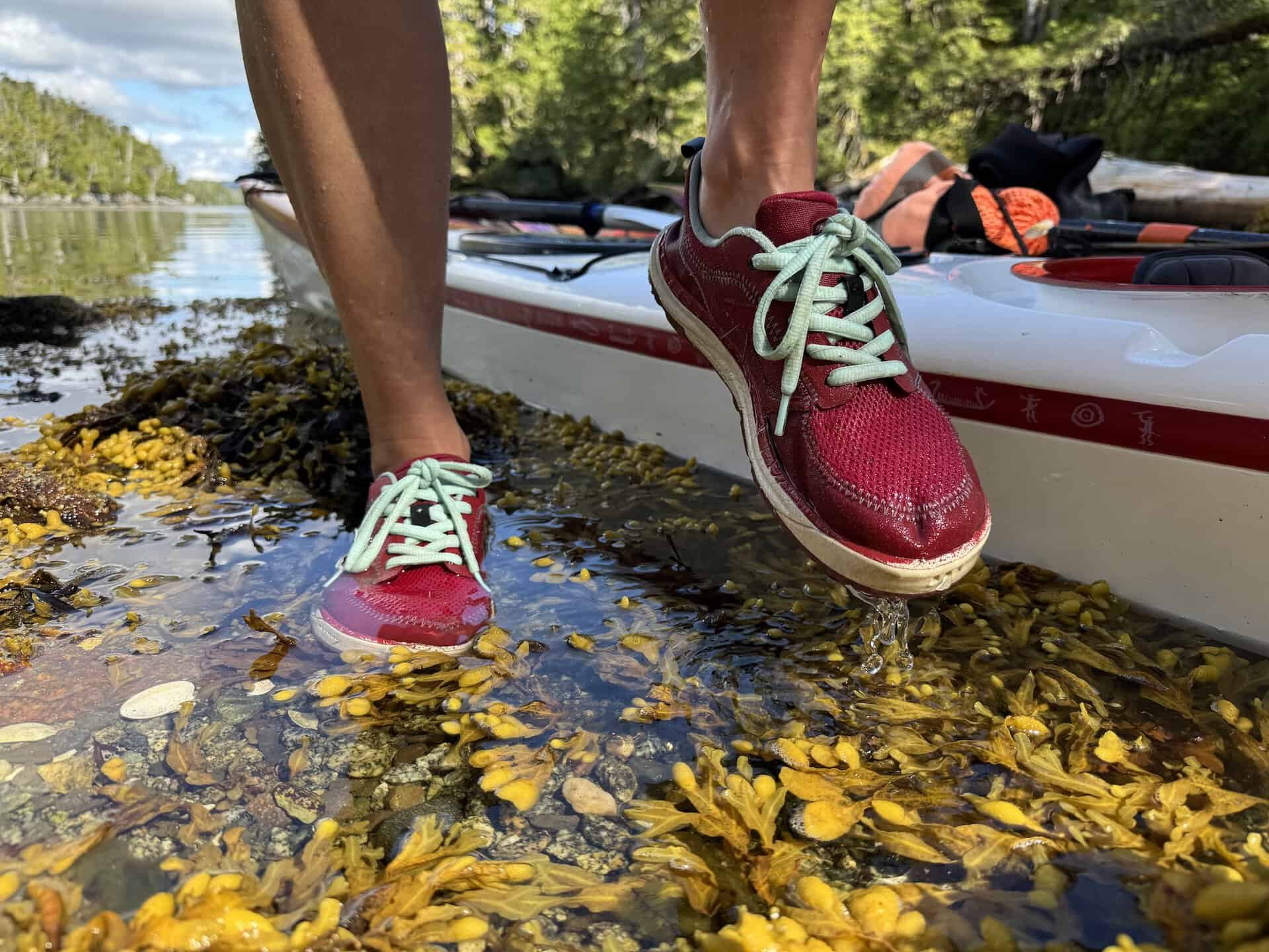 astral brewer water shoes on a kayak trip
