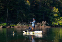 Old Dog Learns New Trick: The True Story young man stands and fishes with a jerkbait from a kayak
