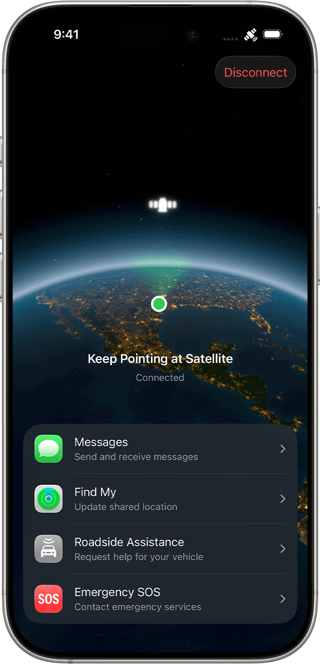 iPhone satellite messaging screen.