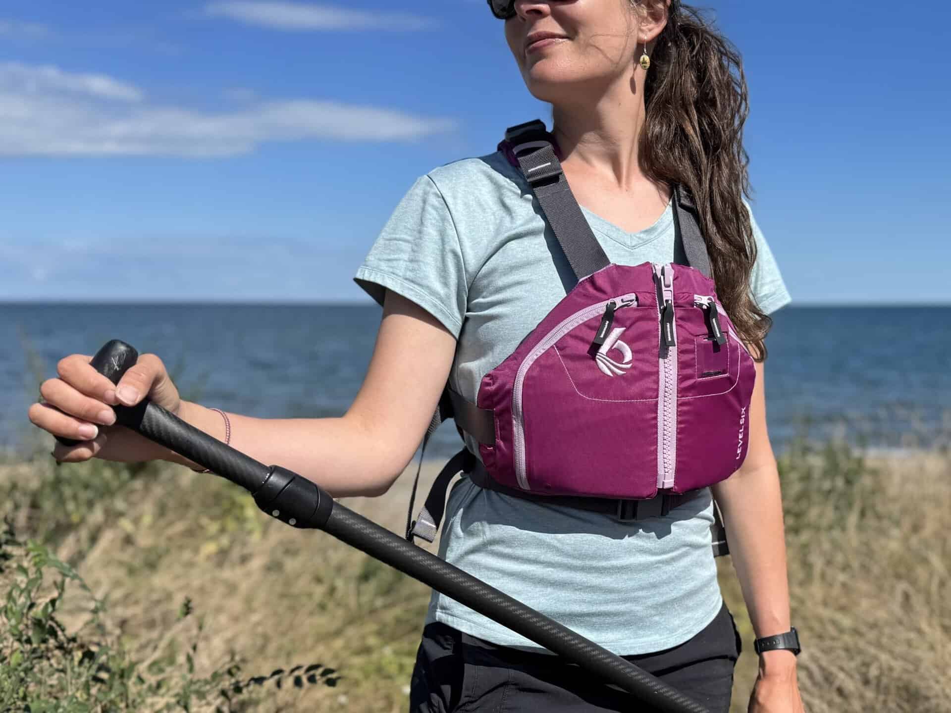 A woman wear the new Level Mattawa Level 50 PFD