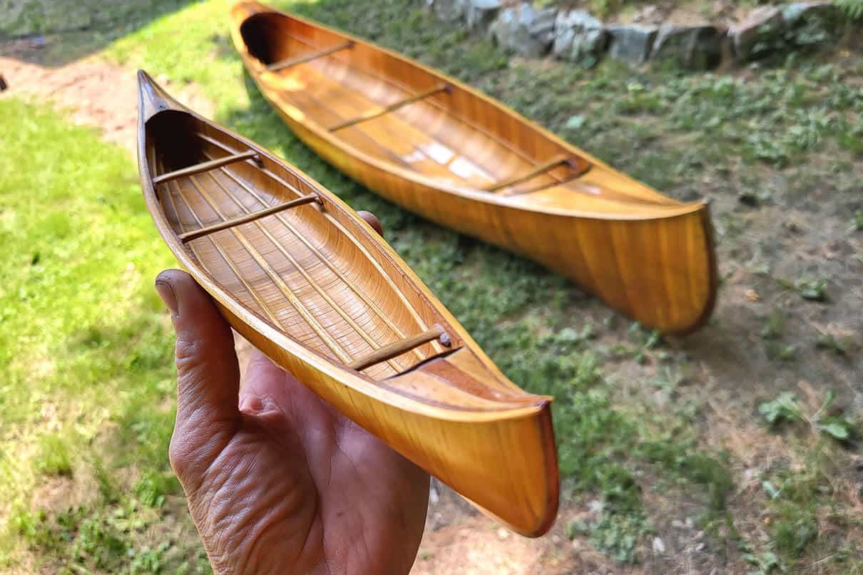a scale model of the cedar rib canoe
