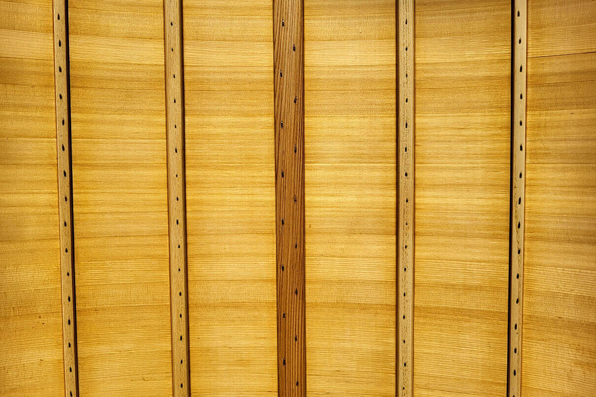 close-up of cedar rib canoe construction